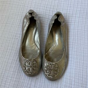 Tory Burch Metallic Silver Flats